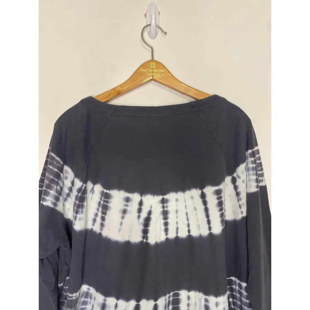 Purejill‎ Organic Cotton Gray White Sweater 3/4 Sleeves Large Lagenlook